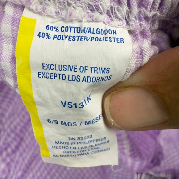 Baby Girls Lavender Gingham Bloomers Shorts Size 6–9 Months - Picture 5 of 8